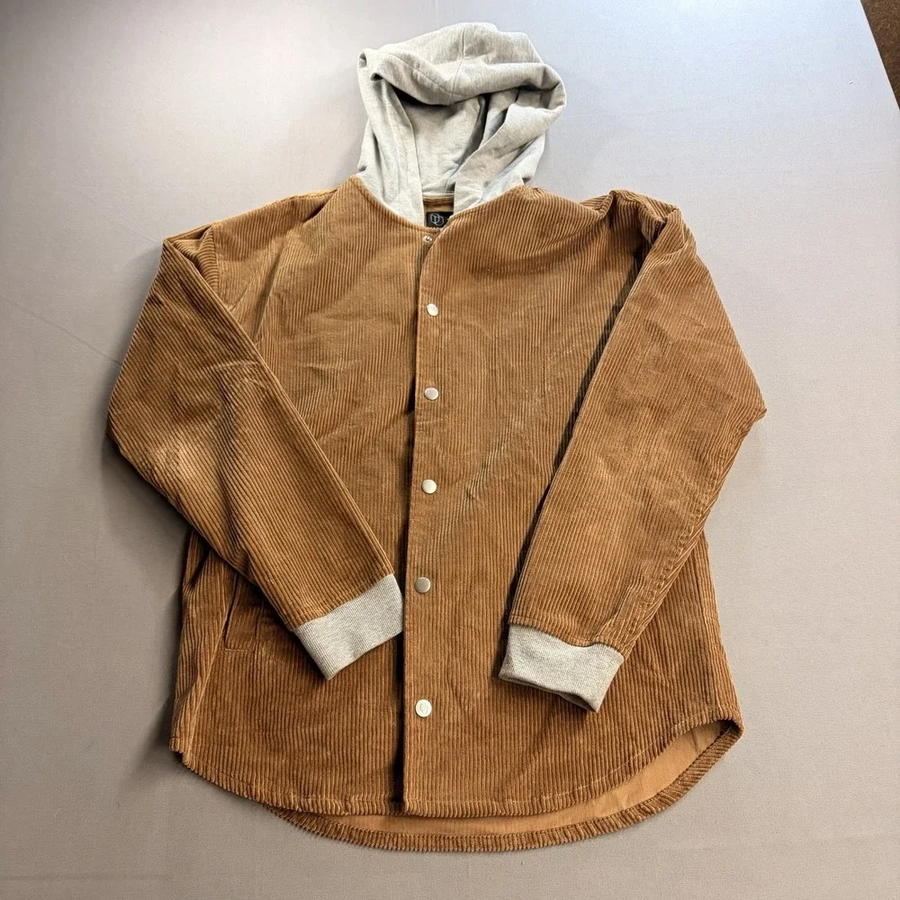 Original Use Mens S Brown Corduroy Hooded Shacket Snap Front Jacket